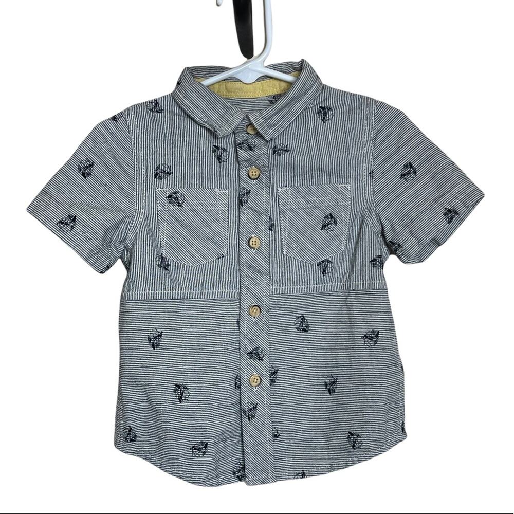 Genuine Kids by OshKosh Collared Button Front Striped Shirt Navy White Size 18 M